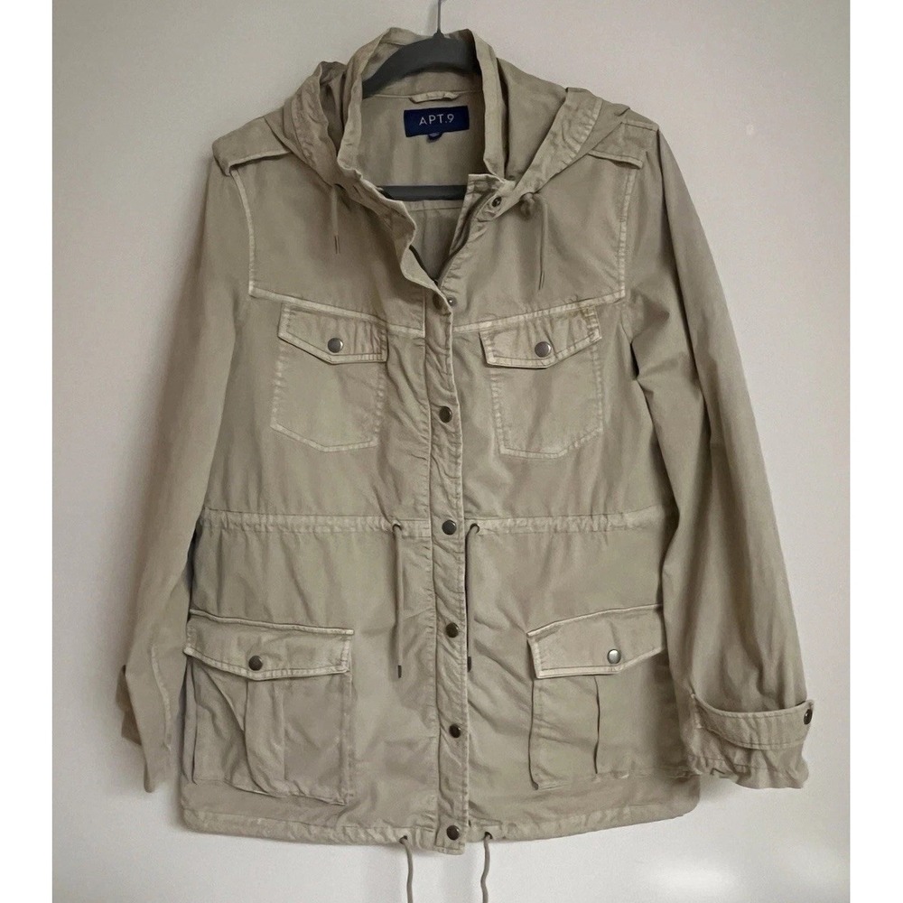 Apt. 9 Womens XL Khaki Utility Coat Field Jacket Spring Classic Casual Cargo Tan